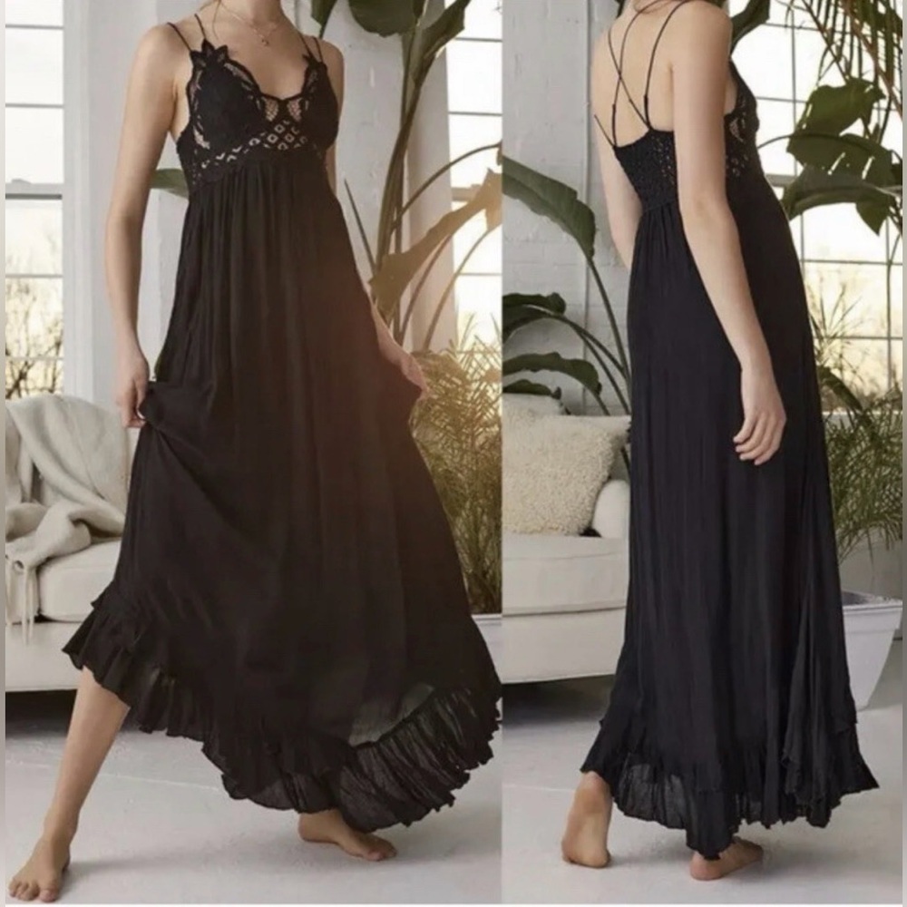 Free people Adella black lace ruffle maxi dress boho dark romantic renaissance - Picture 3 of 7